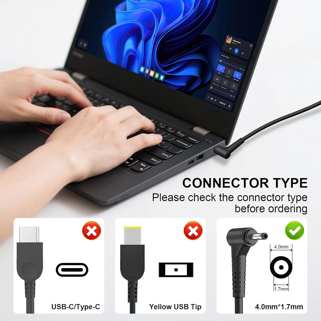 Cargador compatible Lenovo Laptop Computadora 65W 45W Punta Redonda...