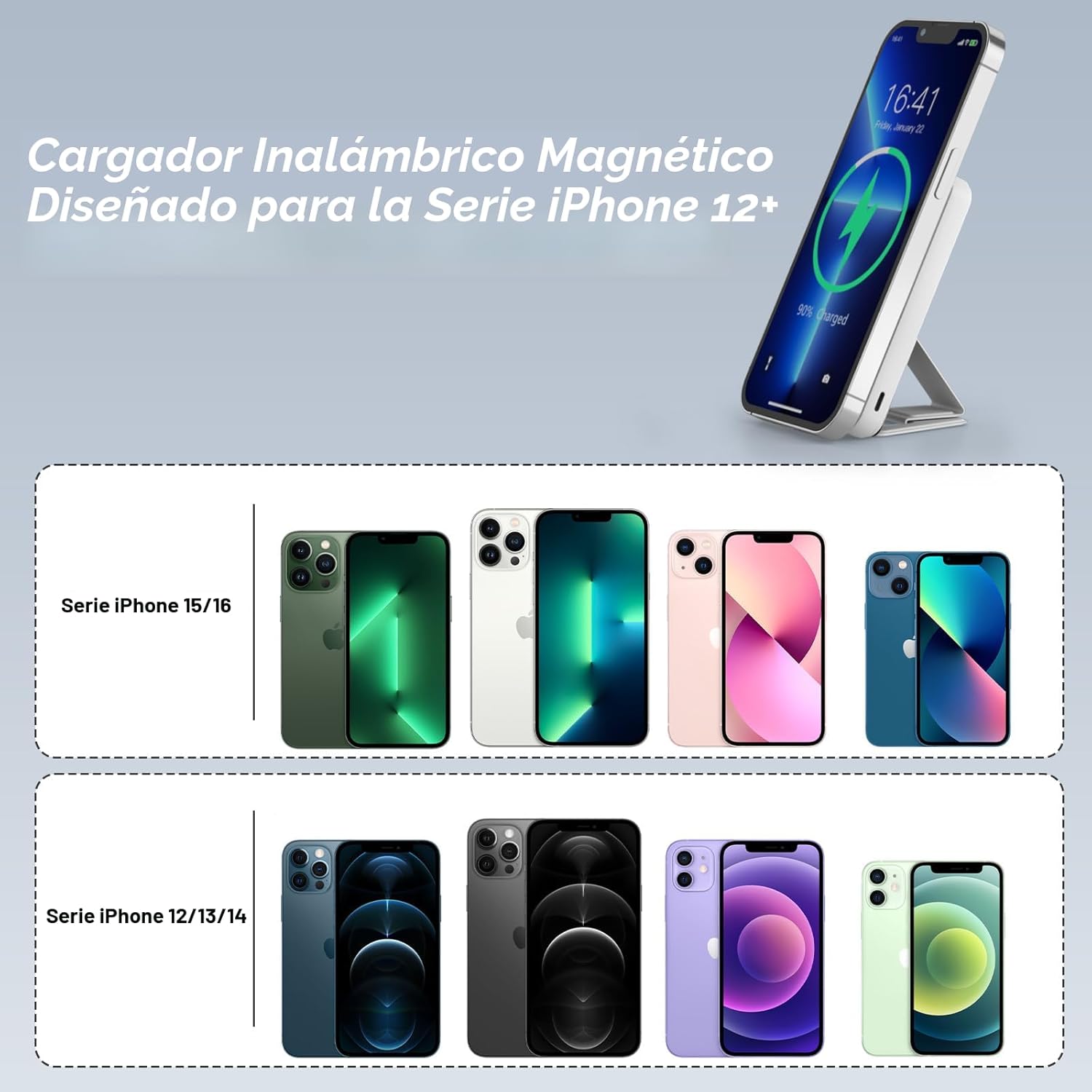AOGUERBE para Magsafe Banco de Energía, Batería Magnética Plegable...