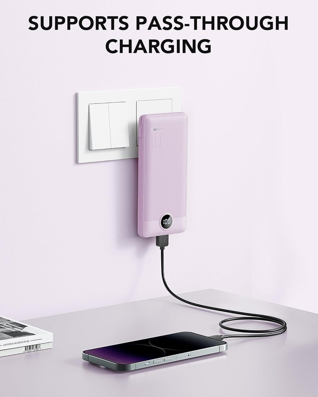 VRURC Cargador portátil con cables integrados y enchufe de pared de...