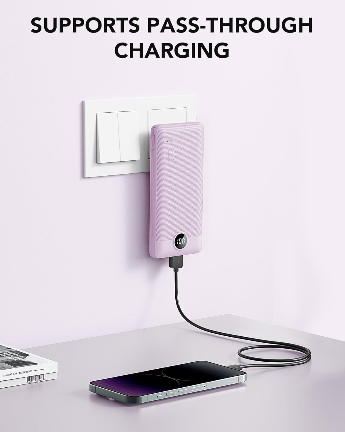 VRURC Cargador portátil con cables integrados y enchufe de pared de...