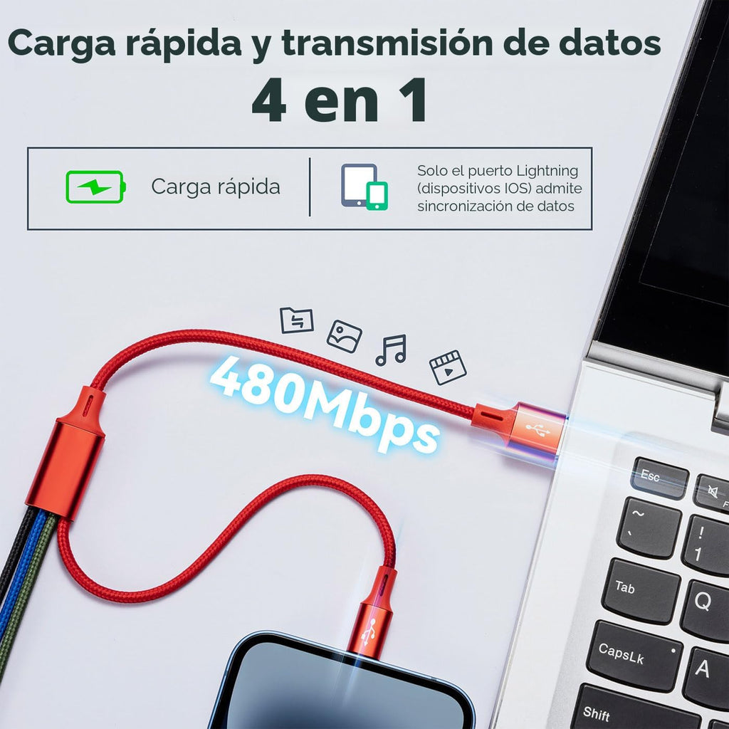 Cable de carga múltiple corto, 1 pie\/paquete de 2, cable de carga...