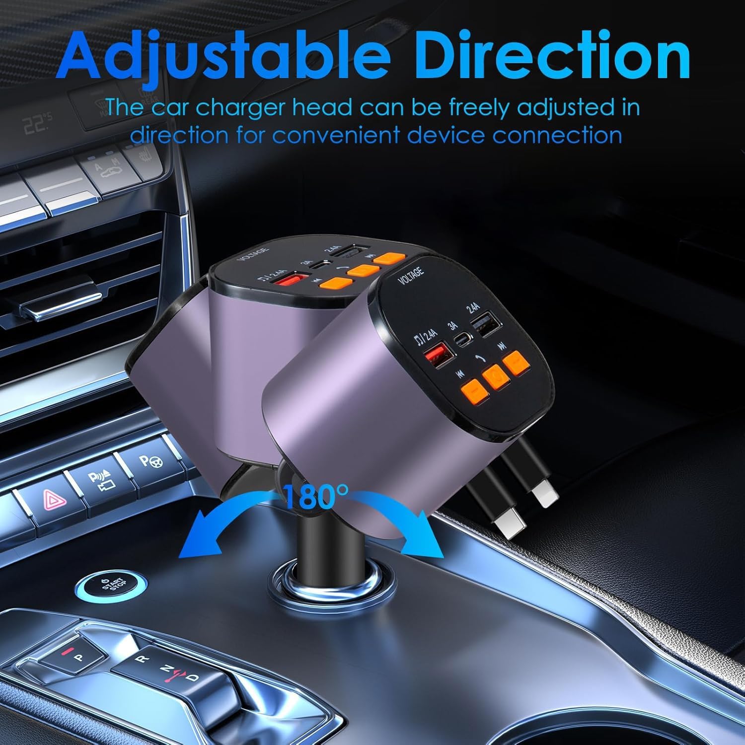 Cargador retráctil para coche, cargador de teléfono rápido 5 en 1 d...