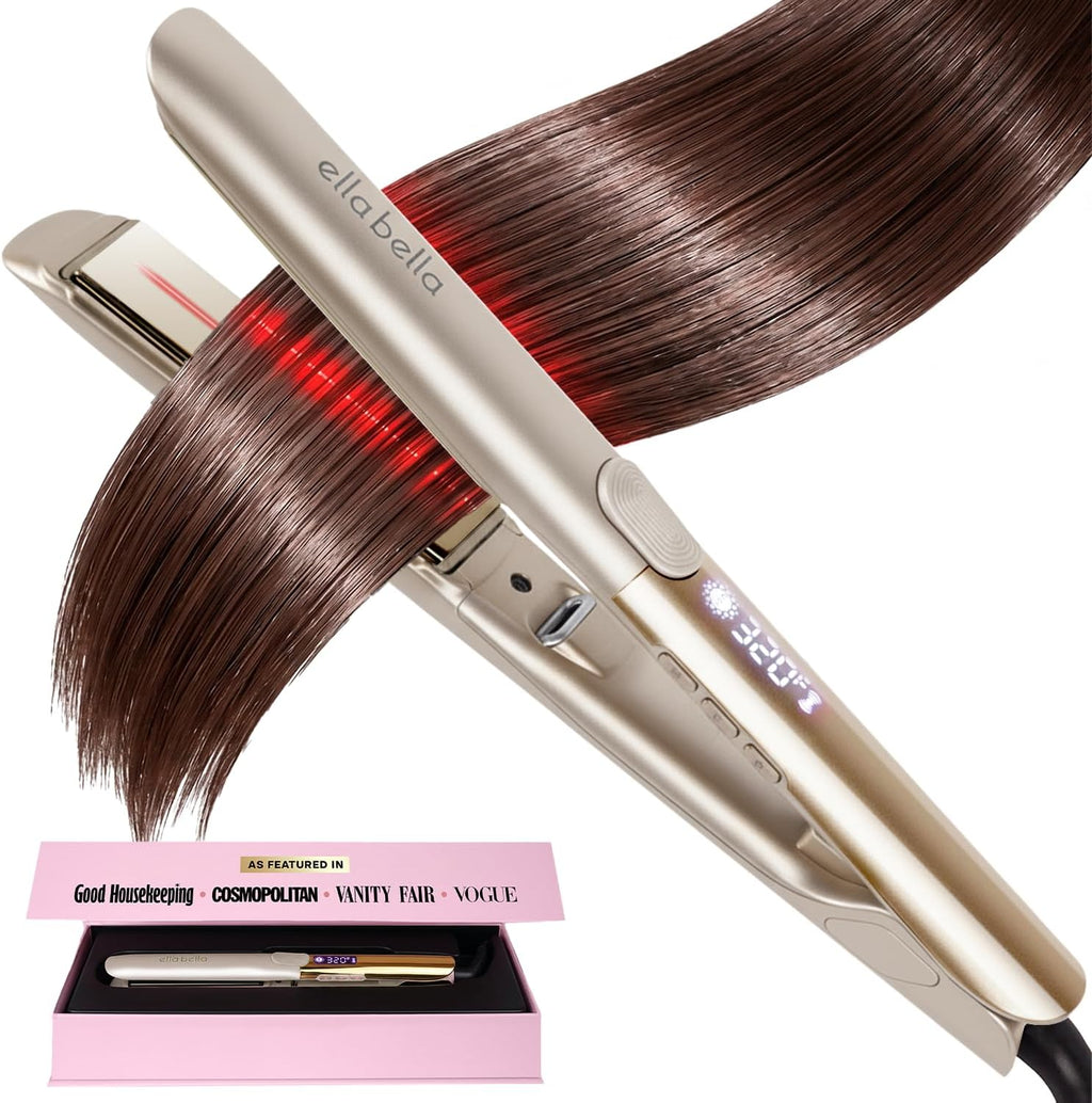 ELLA BELLA Plancha plana de titanio para el cabello delgada (con in...