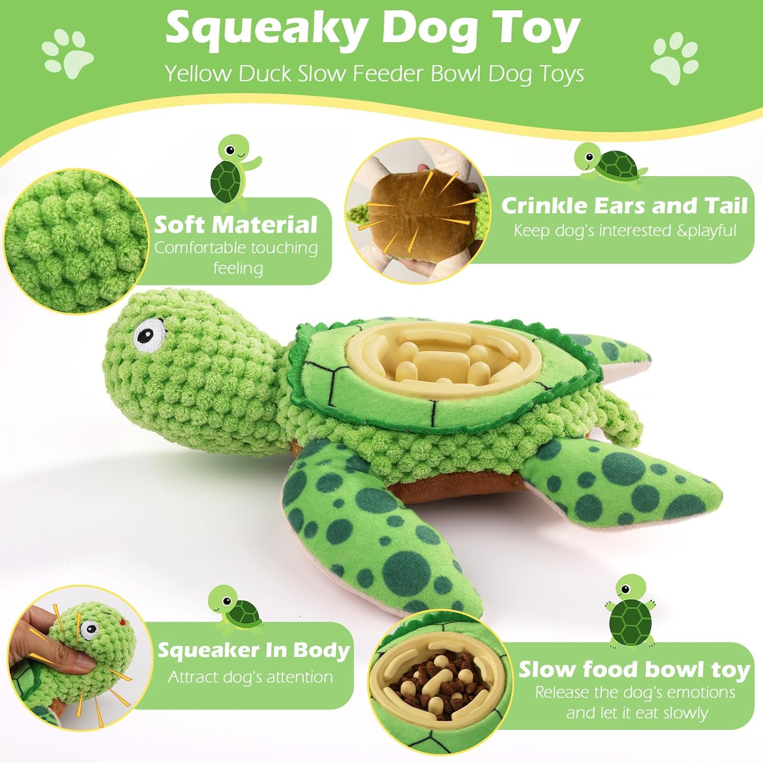 ZYBDP Juguete interactivo para perros, peluche de tortuga verde con...