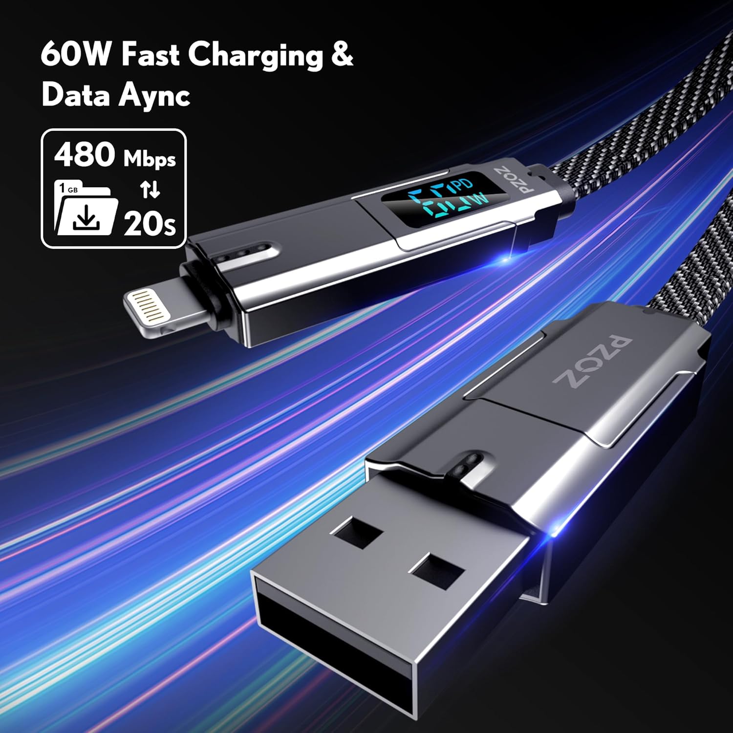 pzoz Cable de carga rápida USB C 4 en 1 con pantalla LED, cargador...