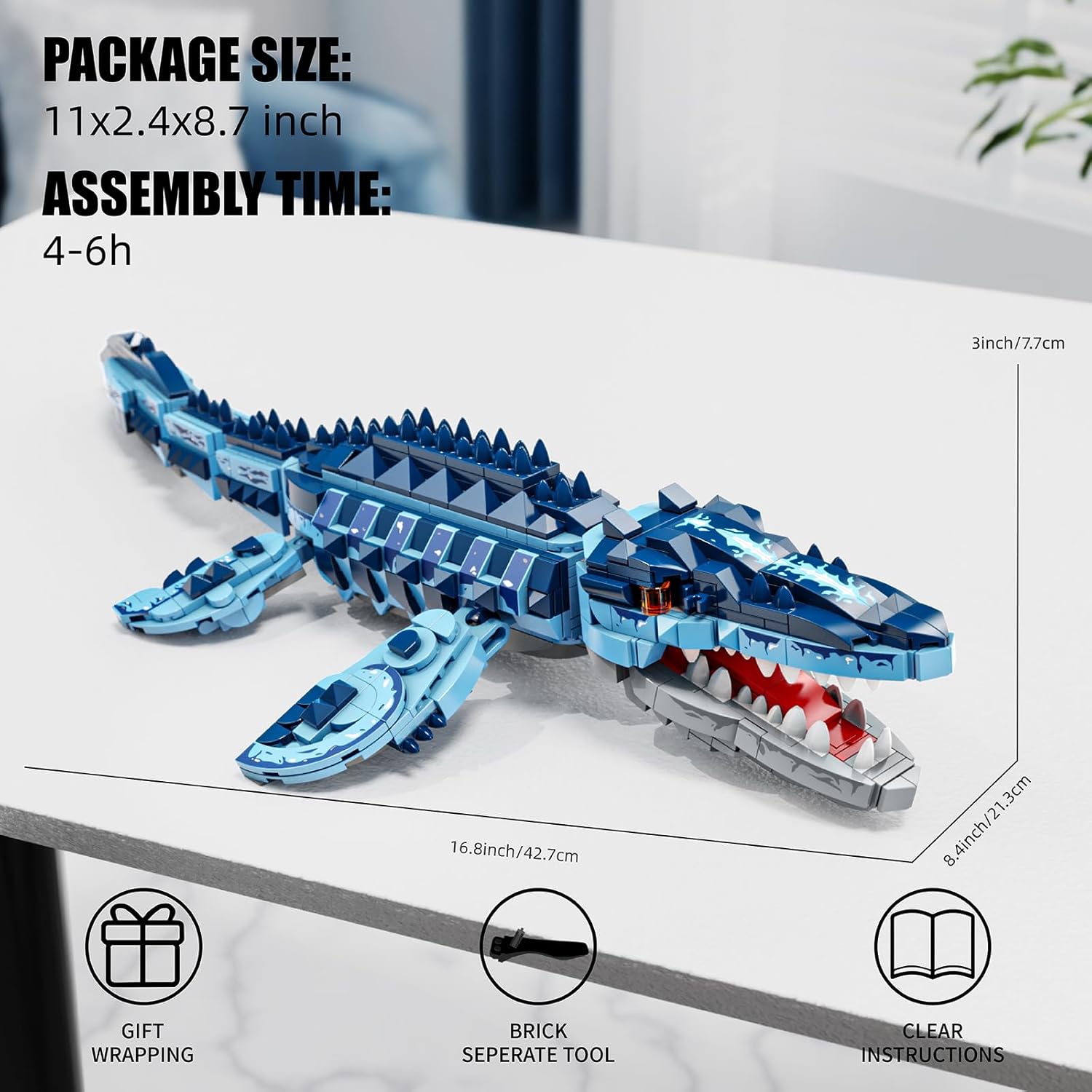EITOLNR Juego de bloques de construcción de Mosasaurus, 805 piezas,...