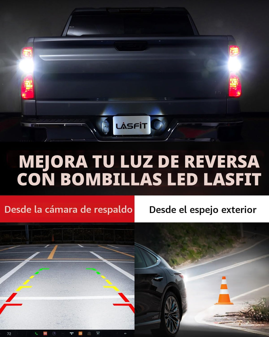 LASFIT Bombilla LED 921, luces de marcha atrás, 912 T15, luz de res...