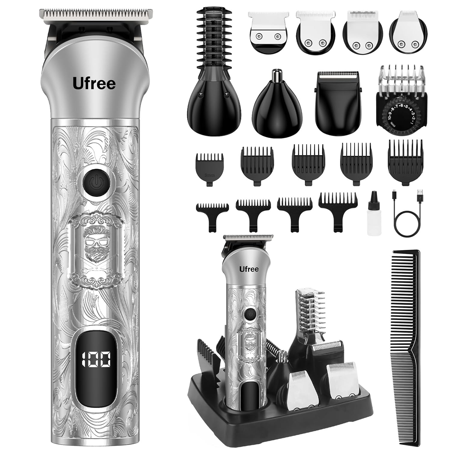 Ufree Recortadora de barba para hombres, afeitadora eléctrica 7 en...