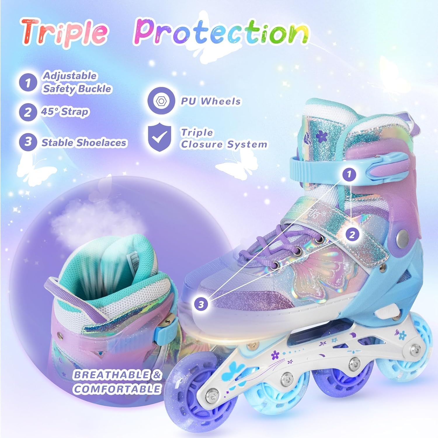 Nattork Patines en Línea para Niñas y Niños, 4 Tallas Ajustables Pa...