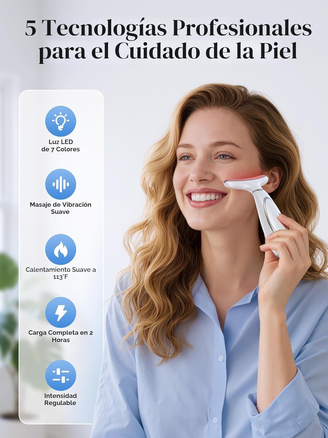 Terapia de luz roja para cara y cuello, herramienta de masajeador f...