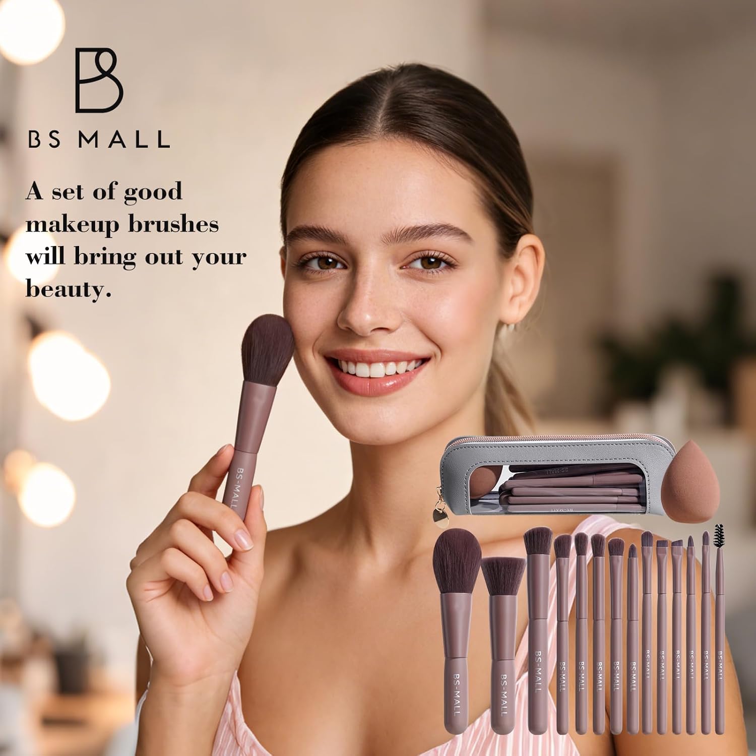 BS-MALL - Juego de 14 brochas de maquillaje con 1 esponja de maquil...