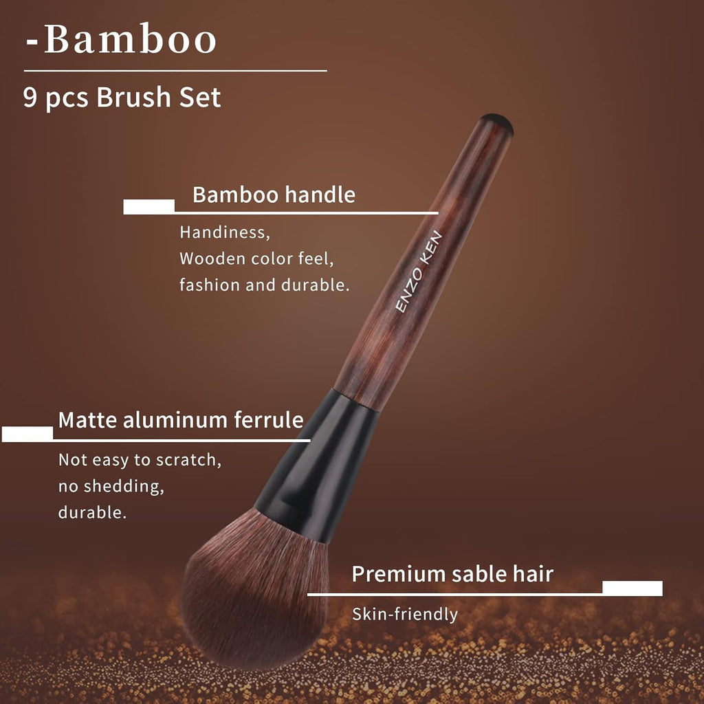 Juego de brochas de maquillaje de bambú profesional, juego de broch...