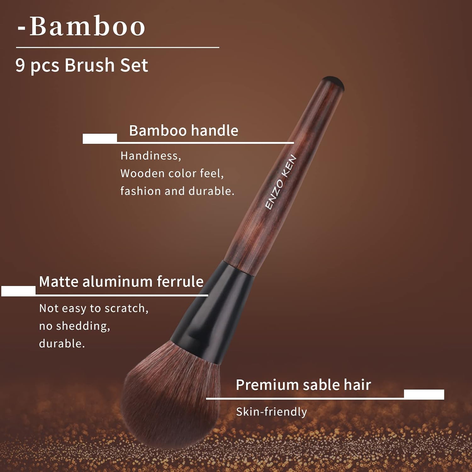 Juego de brochas de maquillaje de bambú profesional, juego de broch...