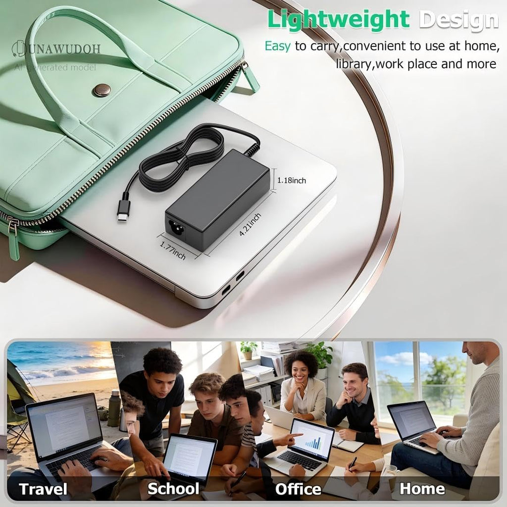 UNAWUDOH Cargador USB C para laptop, cargador de Chromebook de 65 W...
