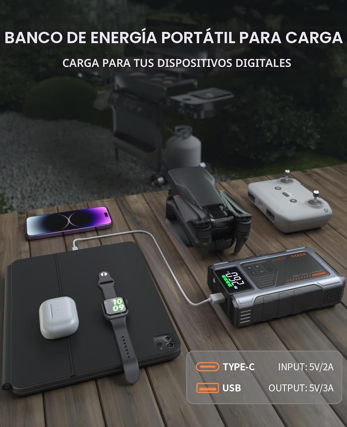 Arrancador portátil Geeneu con compresor de aire de 4500A de pico c...