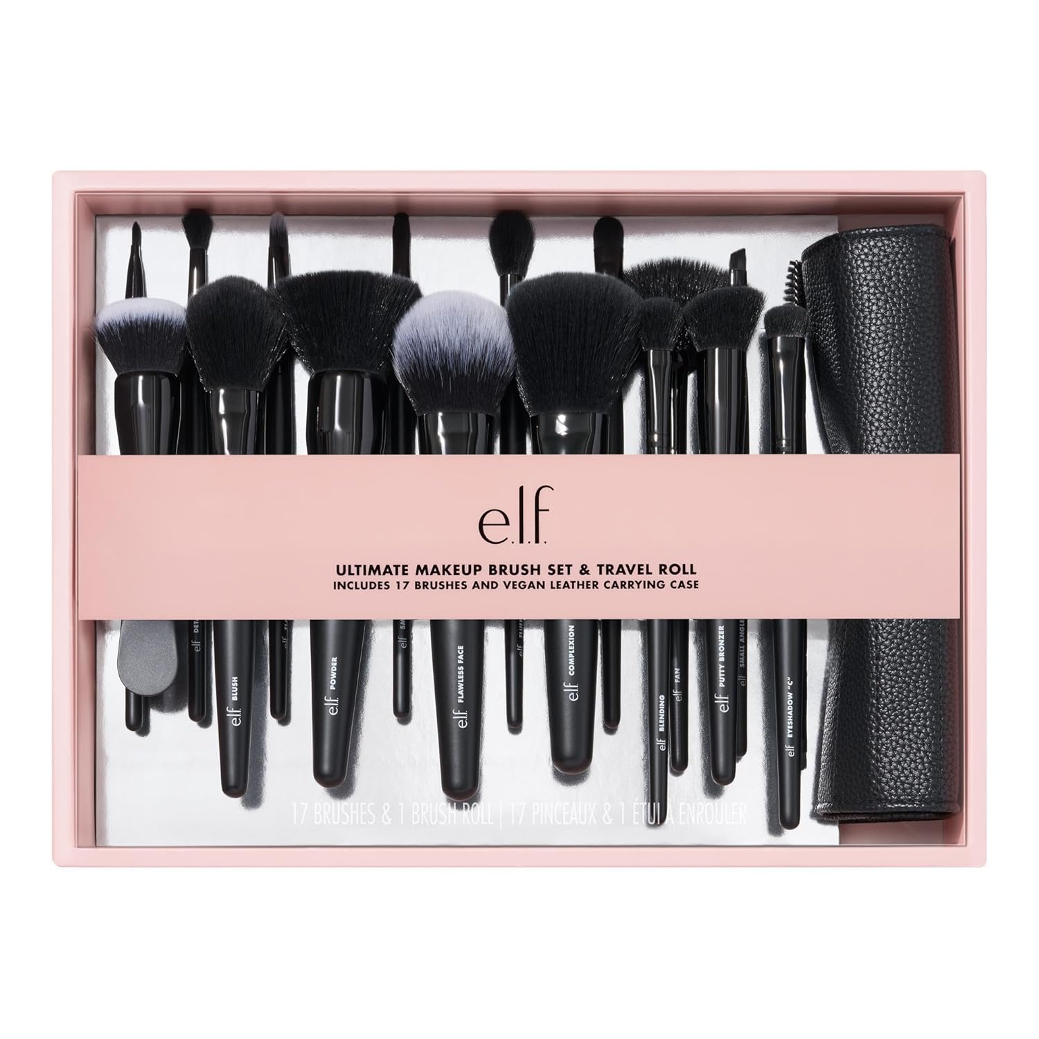 e.l.f. Ultimate - Juego de brochas de maquillaje y rollo de viaje,...
