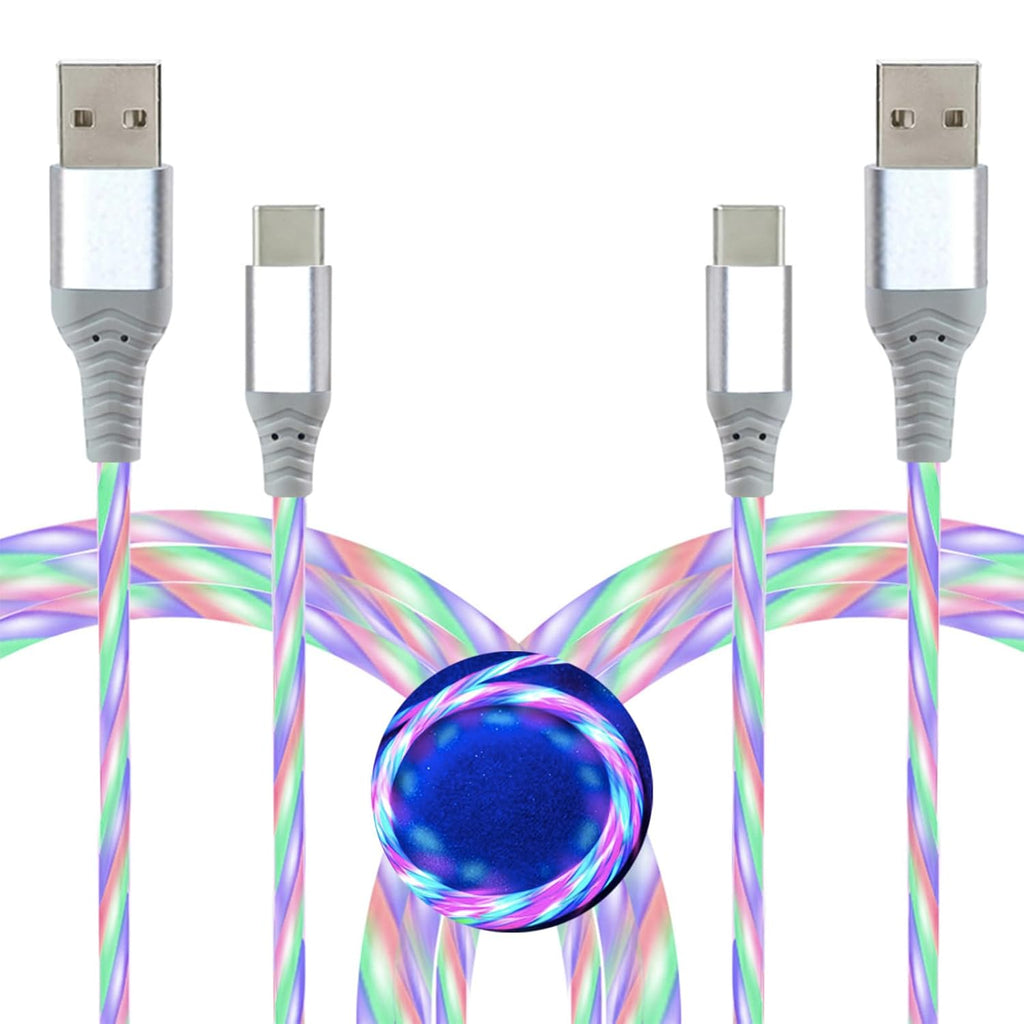 Cable LED USB C [2 unidades, 6 pies], cambio de color visible LED t...