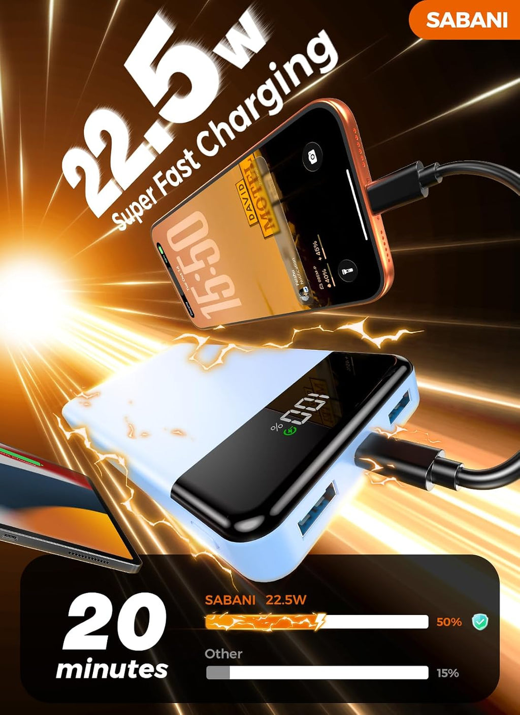 Cargador portátil de 35000 mAh - Powerbank con 4 cables integrados,...