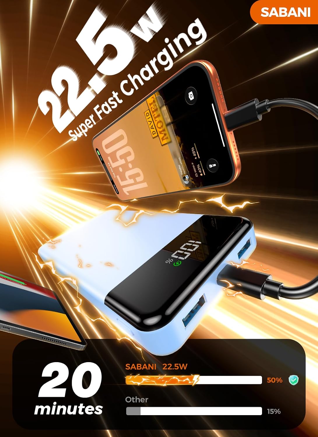 Cargador portátil de 35000 mAh - Powerbank con 4 cables integrados,...