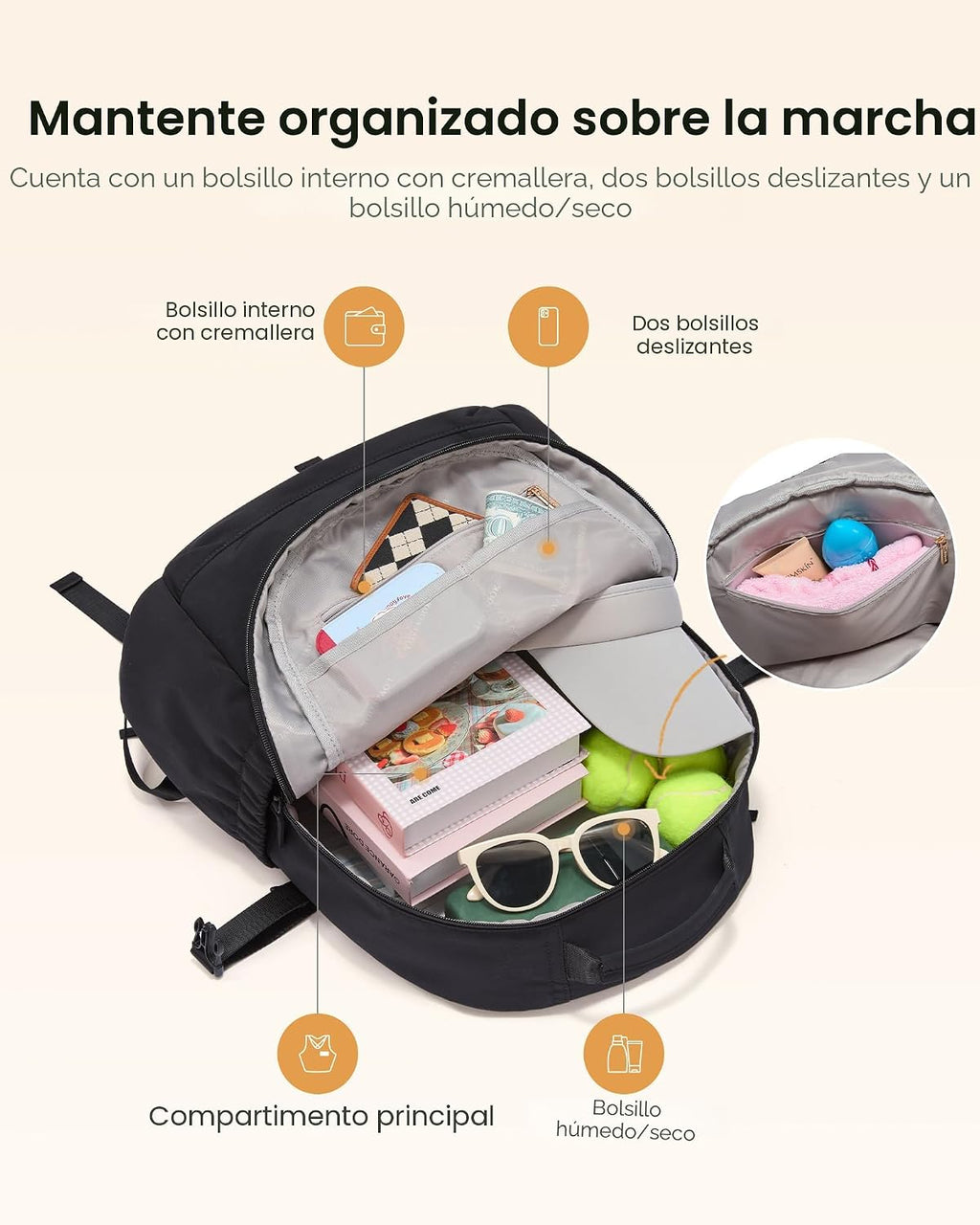 LOVEVOOK Bolsa de tenis para mujer, mochila de tenis con compartime...