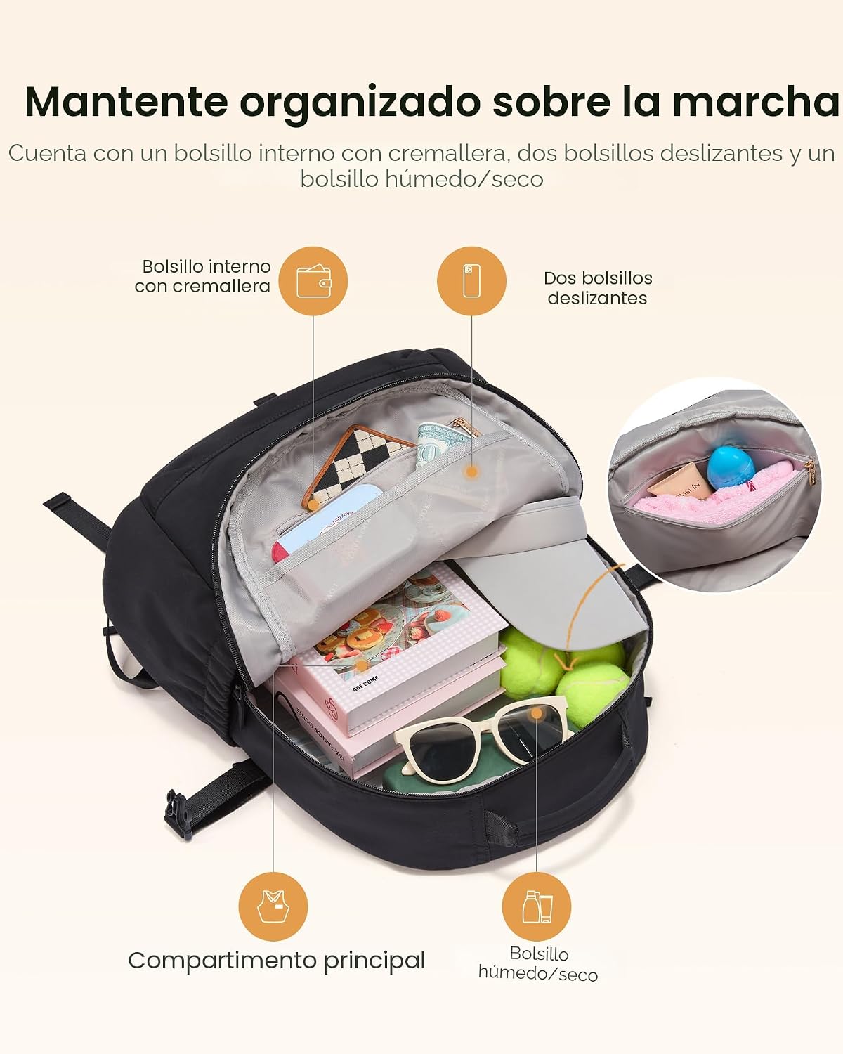 LOVEVOOK Bolsa de tenis para mujer, mochila de tenis con compartime...