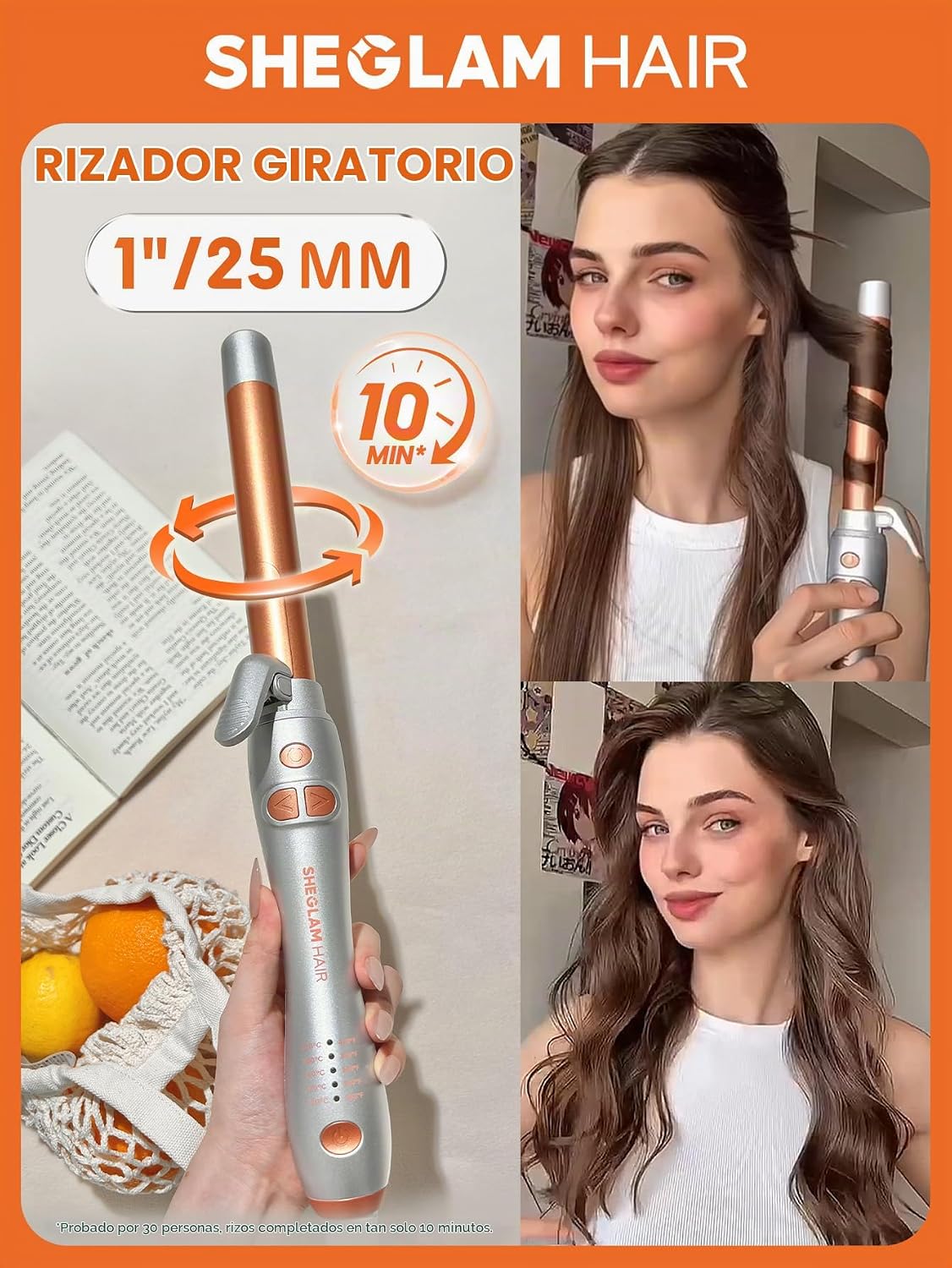 SHEGLAM Rizador giratorio extra largo, ciclo de rizo, varita automá...