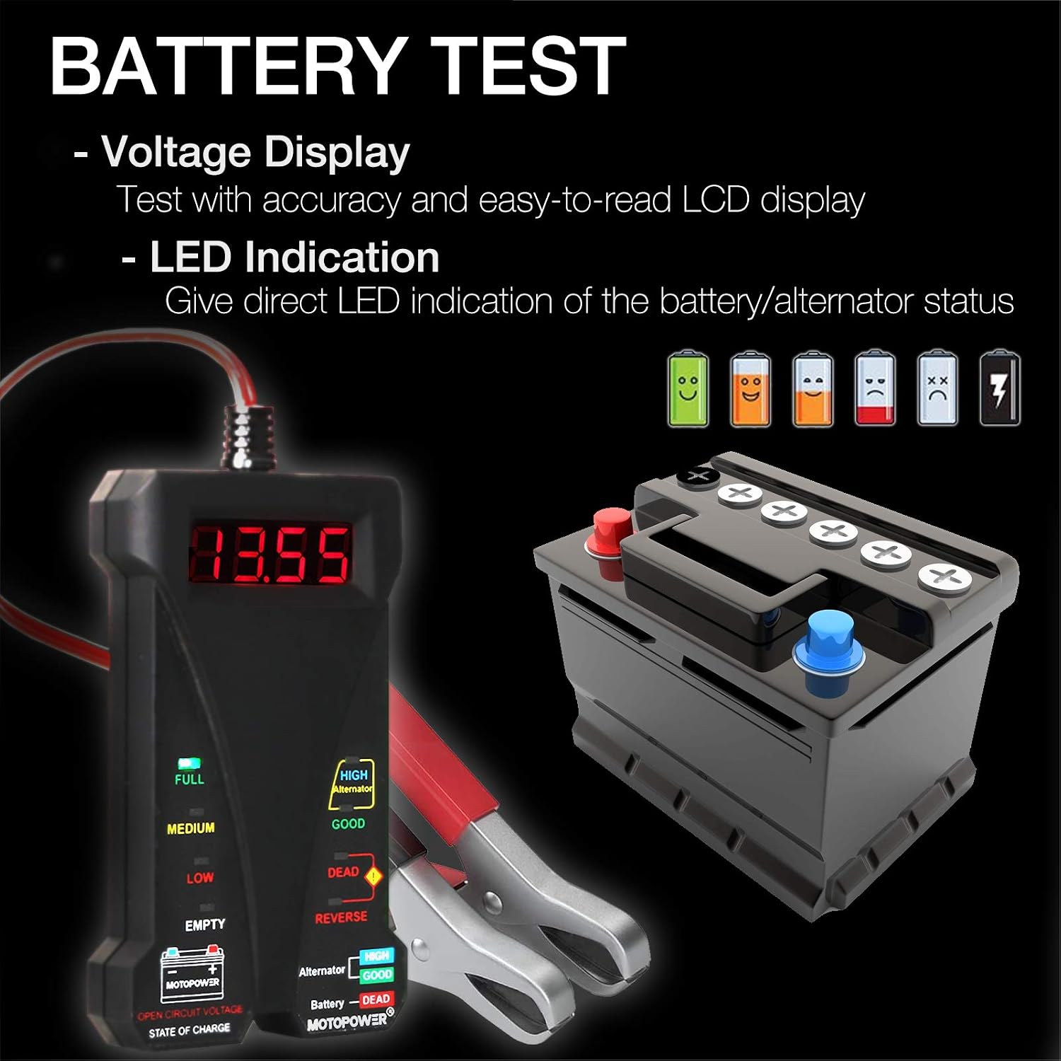 MOTOPOWER MP0514A - Probador digital de batería de coche de 12 V, v...