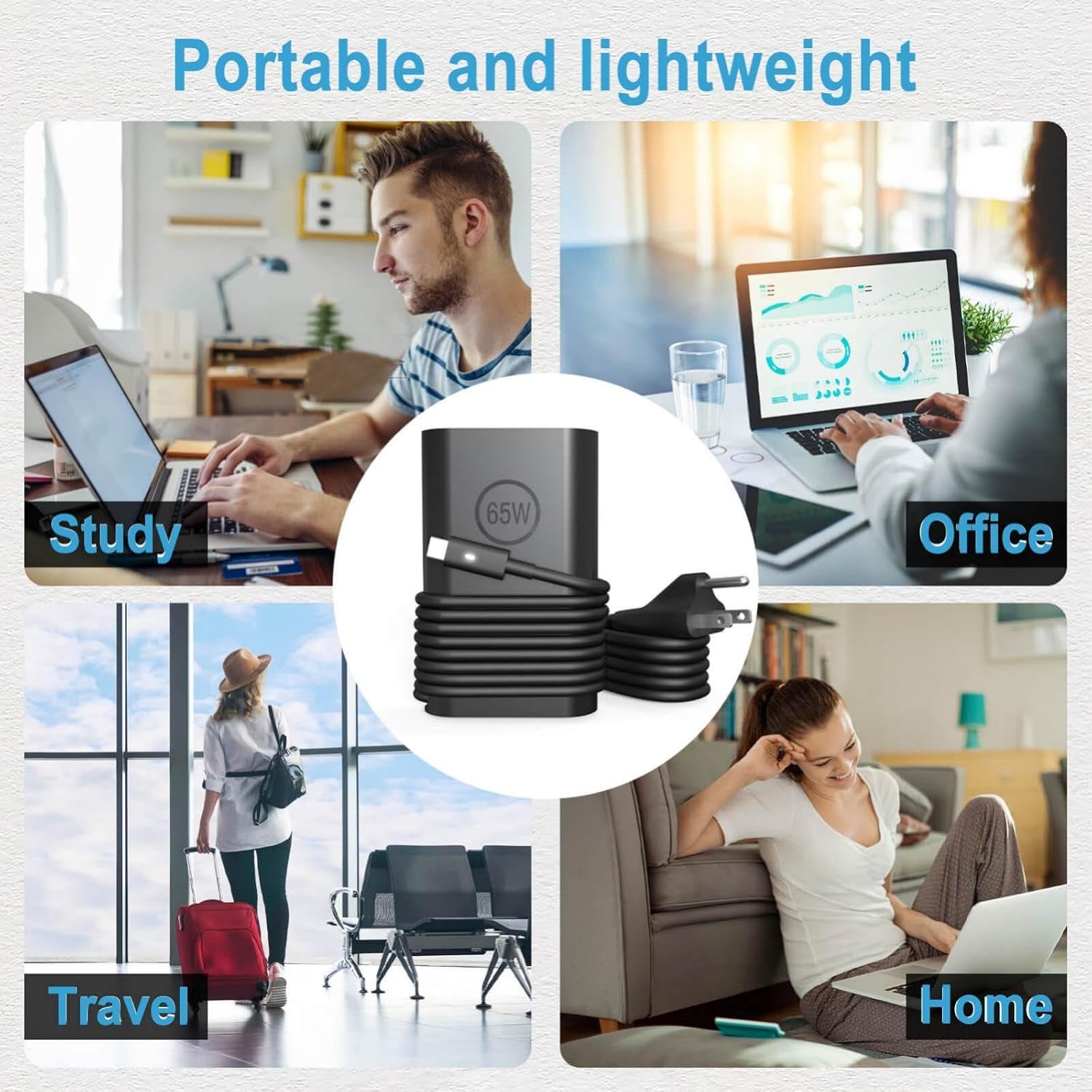 HBONY Cargador USB tipo C de 65 W compatible con laptop Dell Latitu...