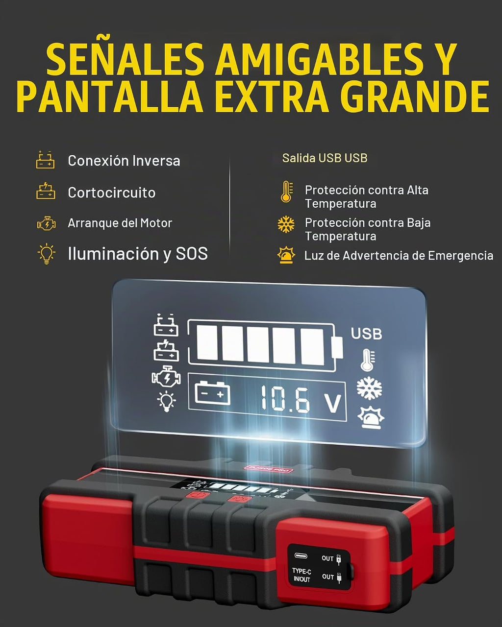 PJS06 Pro 6000A Arrancador de Coche (Todo Gas y Diésel de 12L), Ban...
