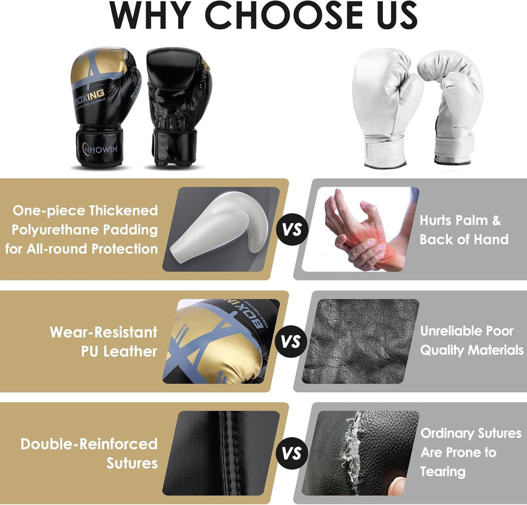 NHOWIN Guantes de boxeo, 12 oz \/ 16 oz \u2013 Guantes de boxeo par...