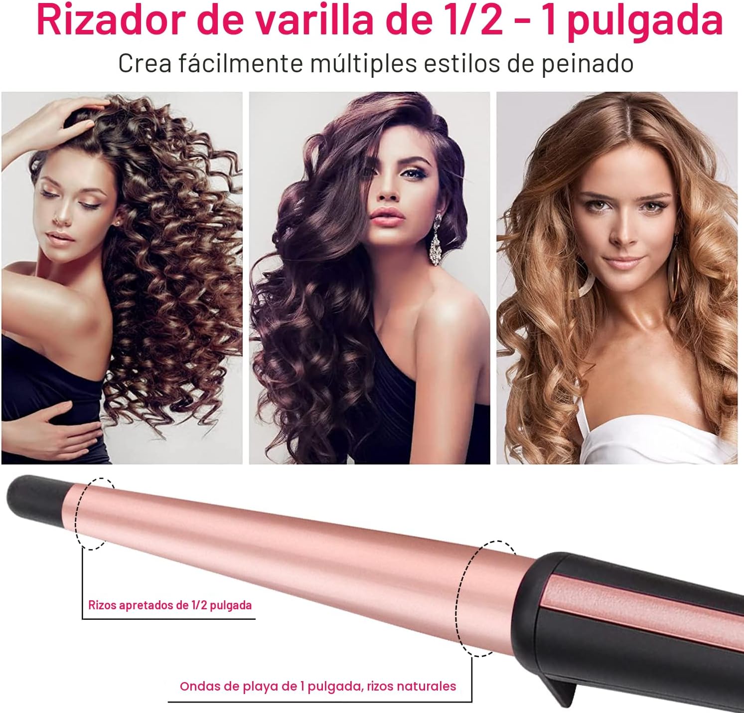 Rizador de pelo, rizador cónico de 0.5 a 1 pulgada, rizador de pelo...