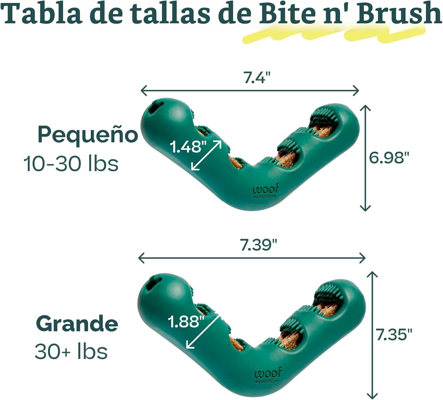 WOOF The Bite n' Brush - Cepillo de dientes para perros - Placa...