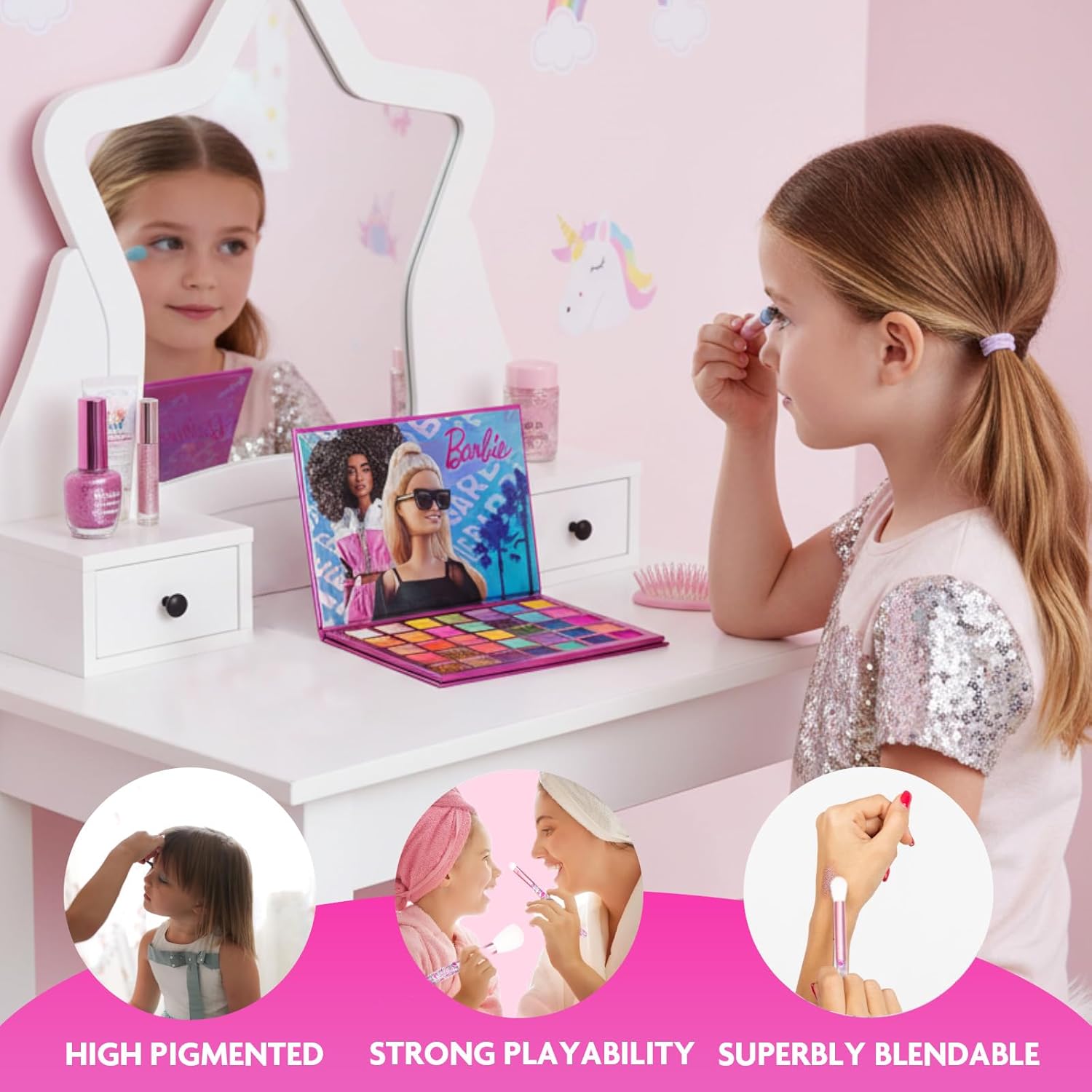 Barbie - Paleta de Sombras de Ojos de 35 Compartimentos, Colores Br...