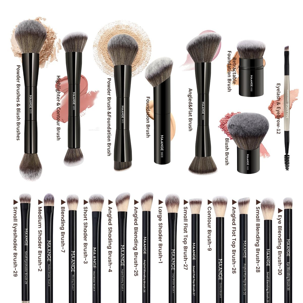 MAANGE Juego de 20 brochas de maquillaje con bolsa, brocha Kabuki d...