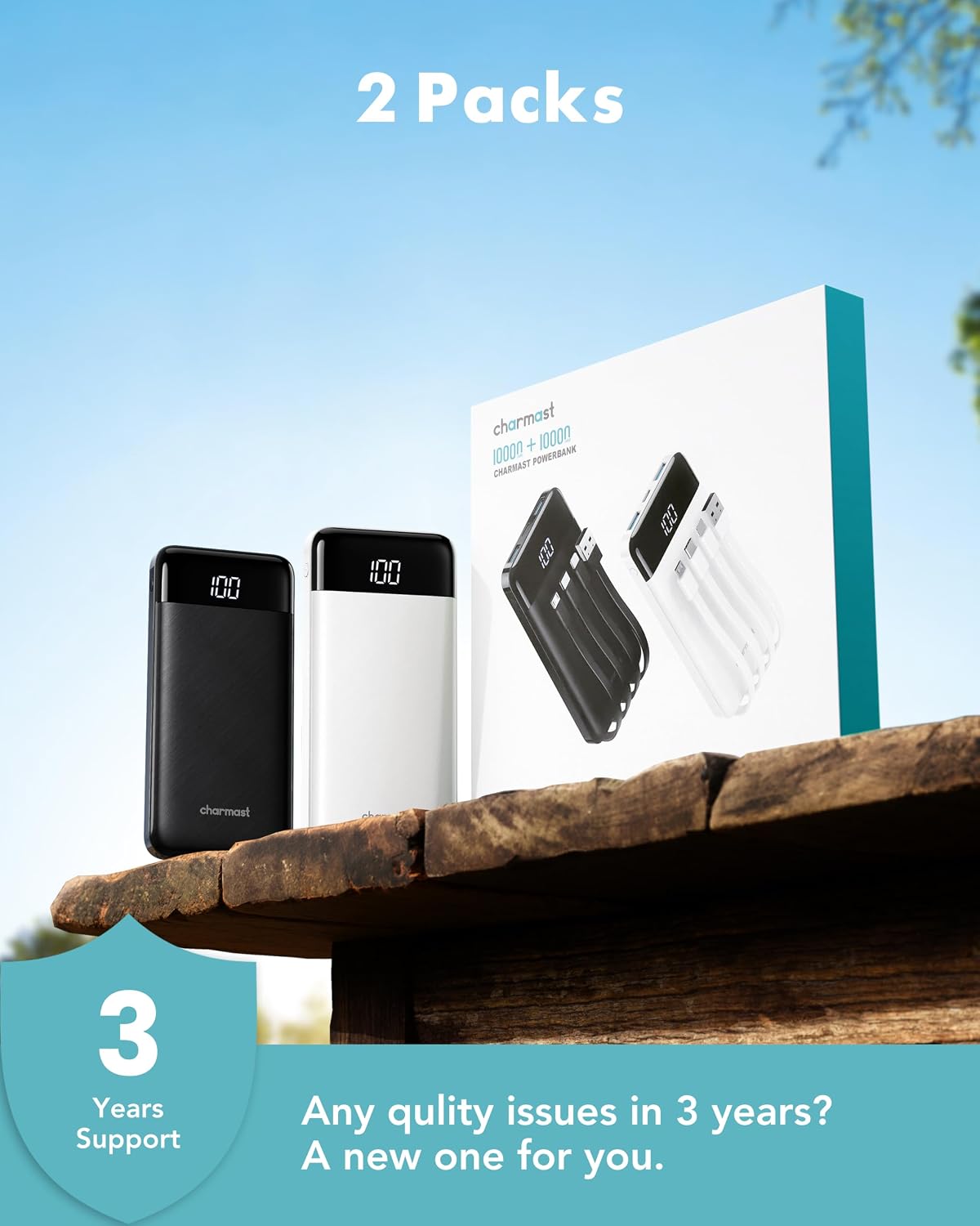 charmast Paquete de 2 cargadores portátiles de 10000 mAh, banco de...