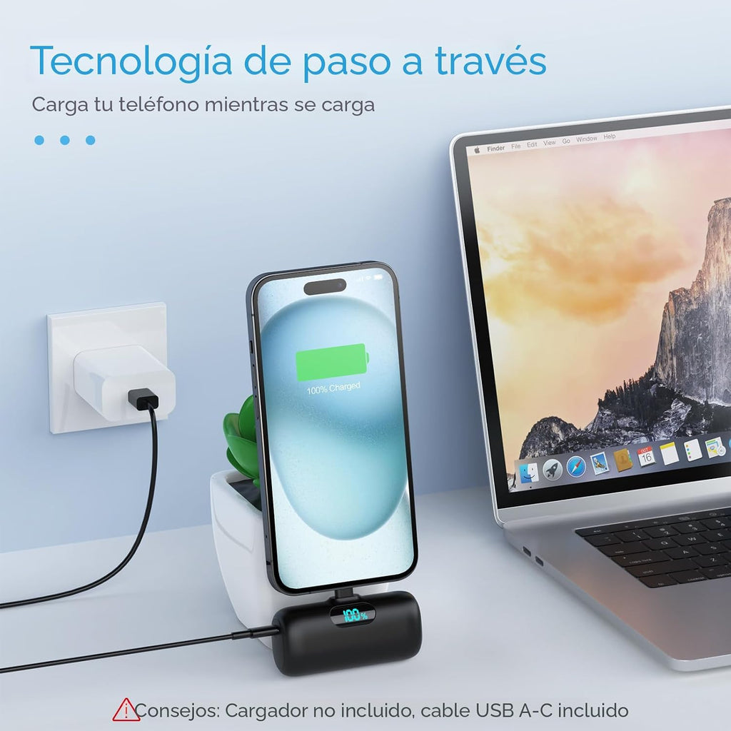 Mini Cargador Portátil USB C Power Bank, Paquete de Batería Mejorad...