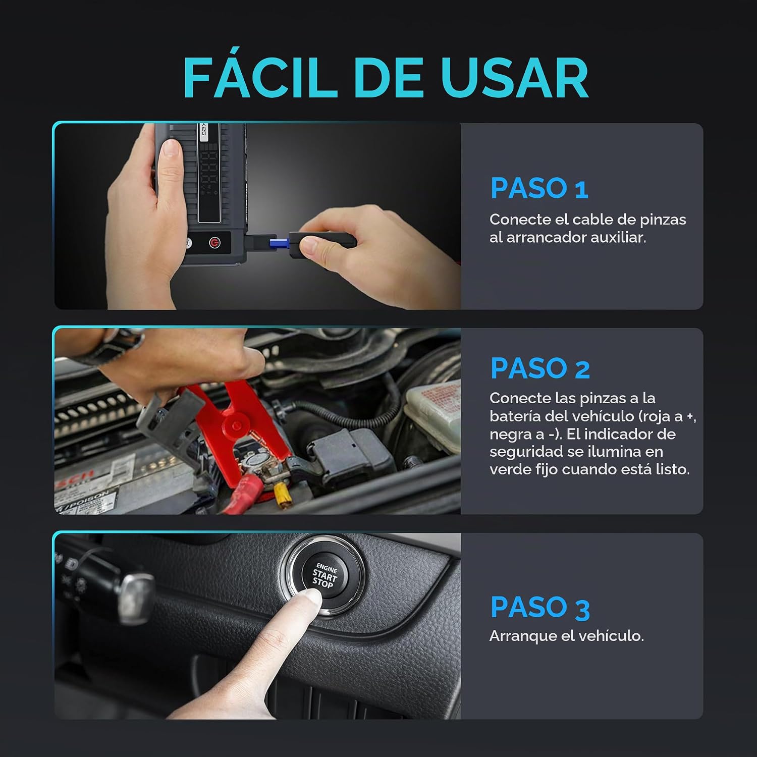 JOMGAND K25 Jump Starter 3750A Paquete de refuerzo de batería de co...