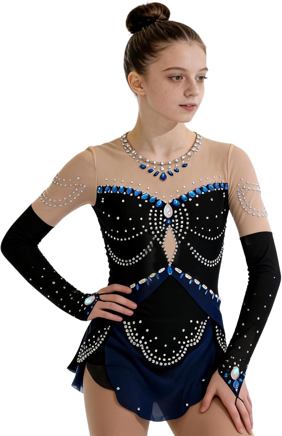 ROYAL SMEELA Vestido de patinaje artístico con diamantes de imitaci...