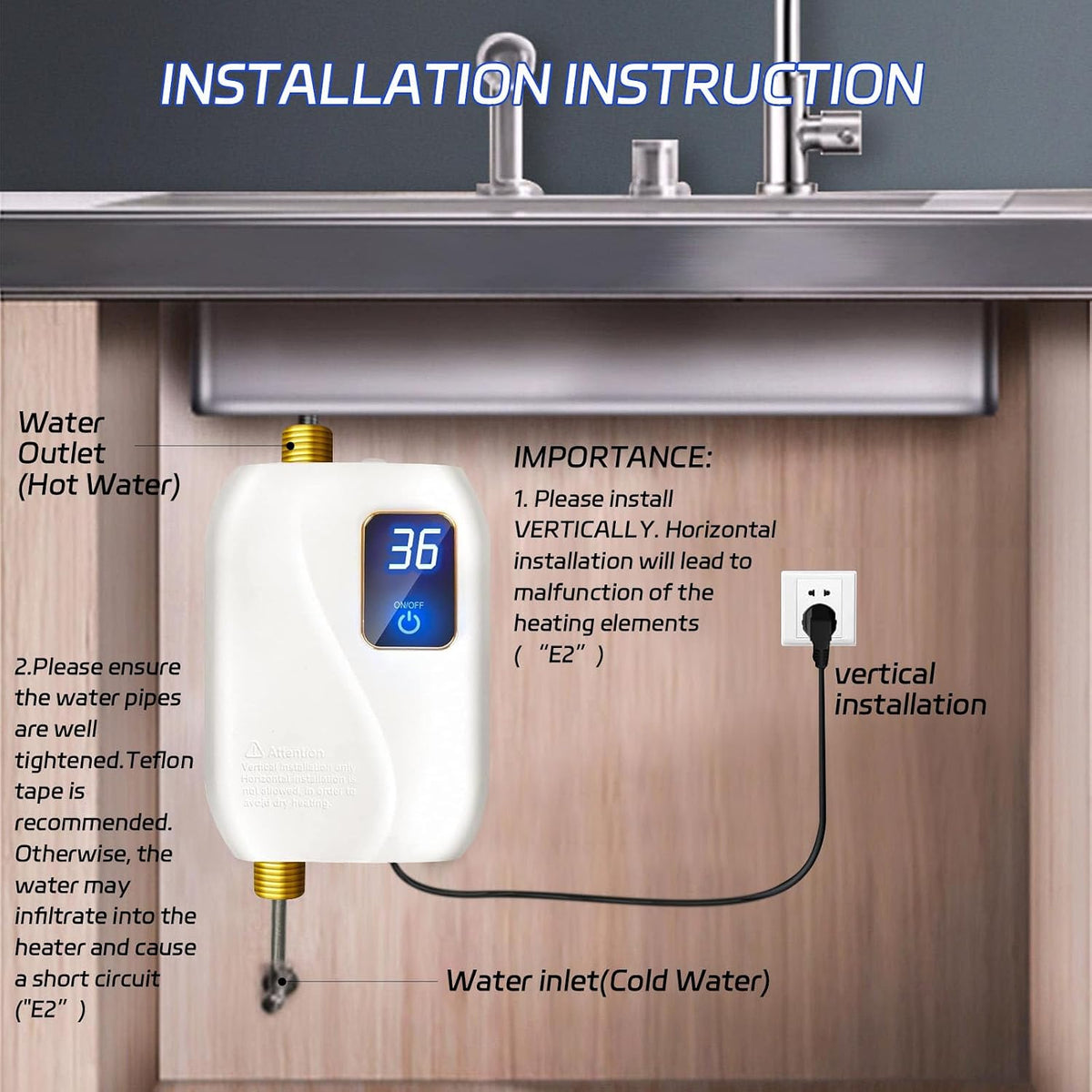 Calentador de agua eléctrico sin tanque de 110 V, calentador de agu...