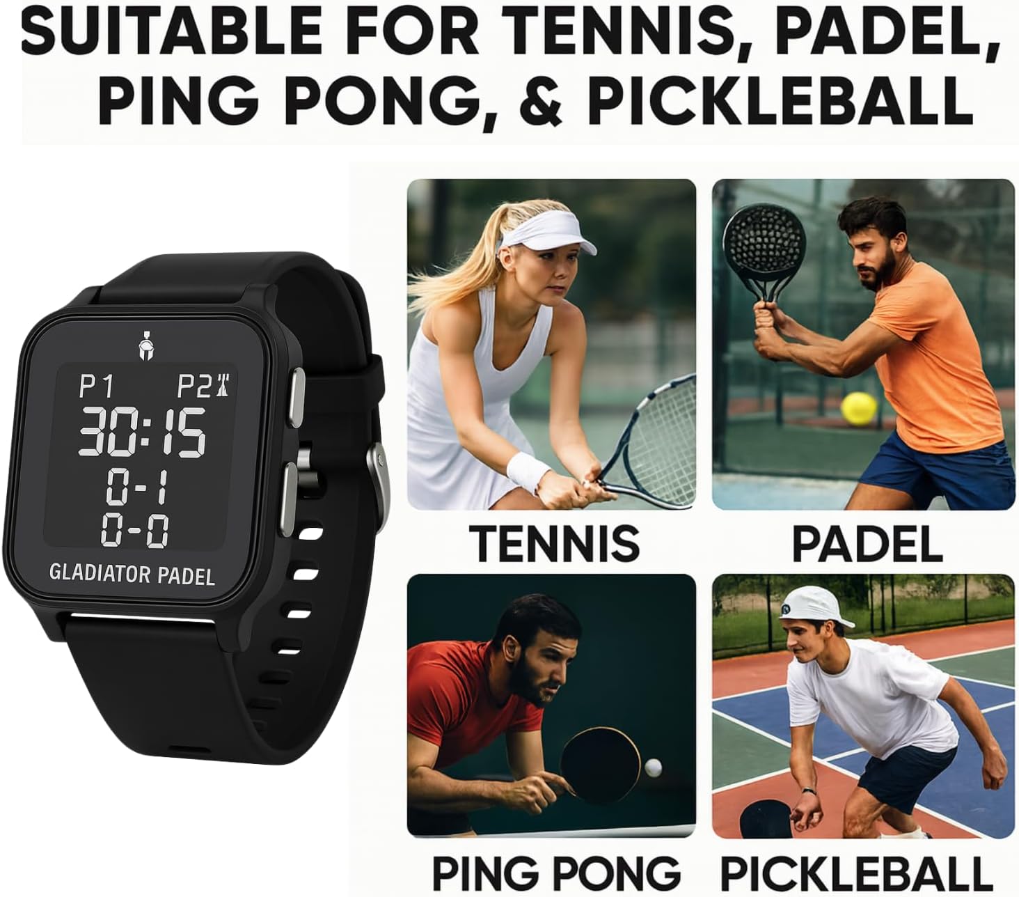 GLADIATOR PADEL Score Keeper Reloj para pickleball, tenis, pádel y...