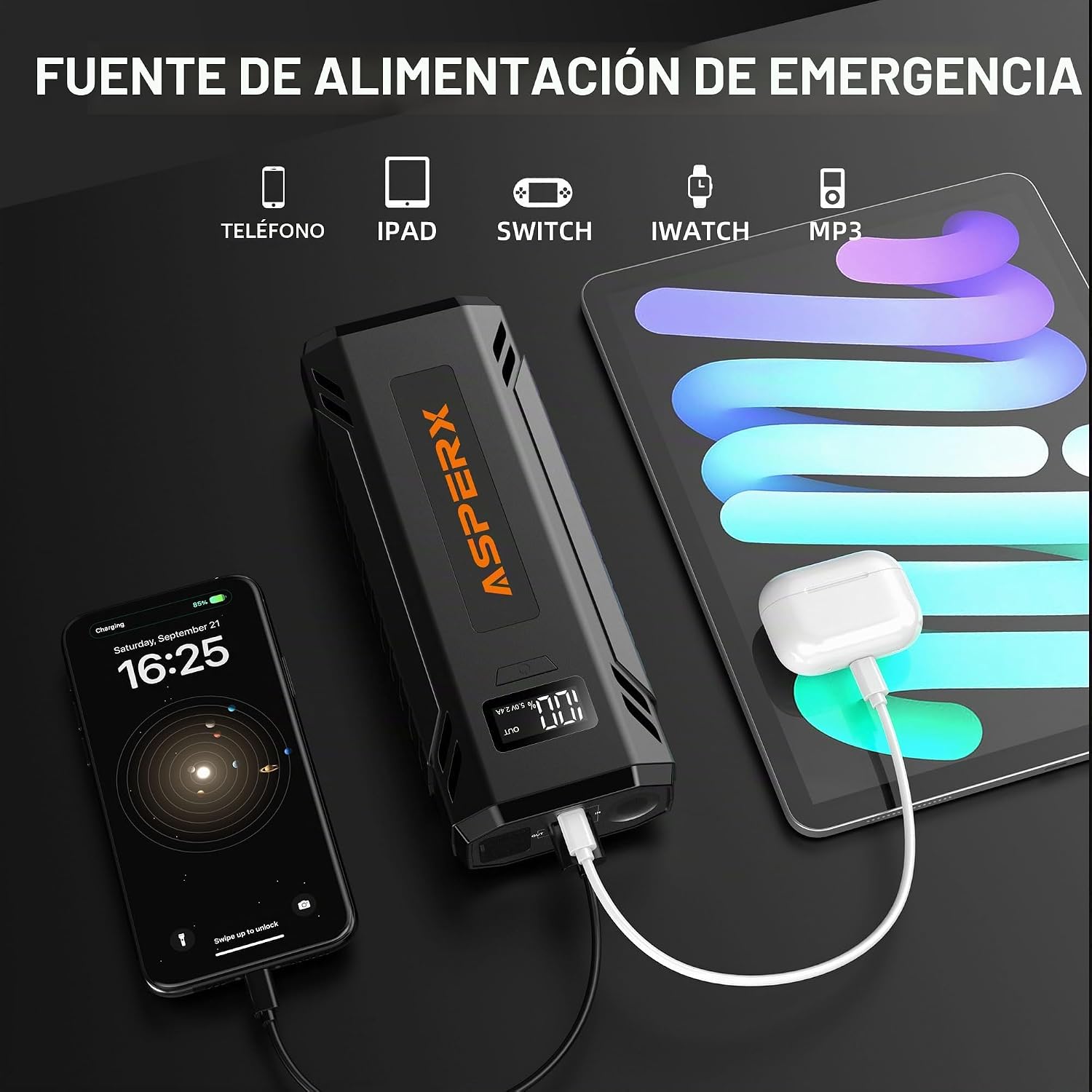 ASPERX Arrancador de Coche, Arrancador de Batería de Pico de 4000A...