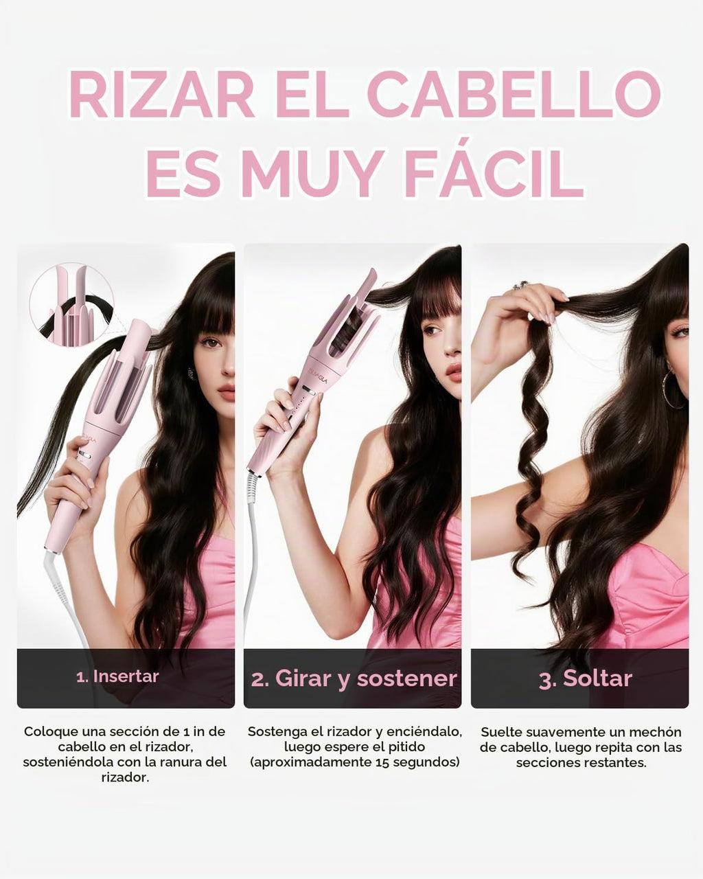 Rizador de pelo automático 3 en 1, rizador de pelo con 3 barriles (...