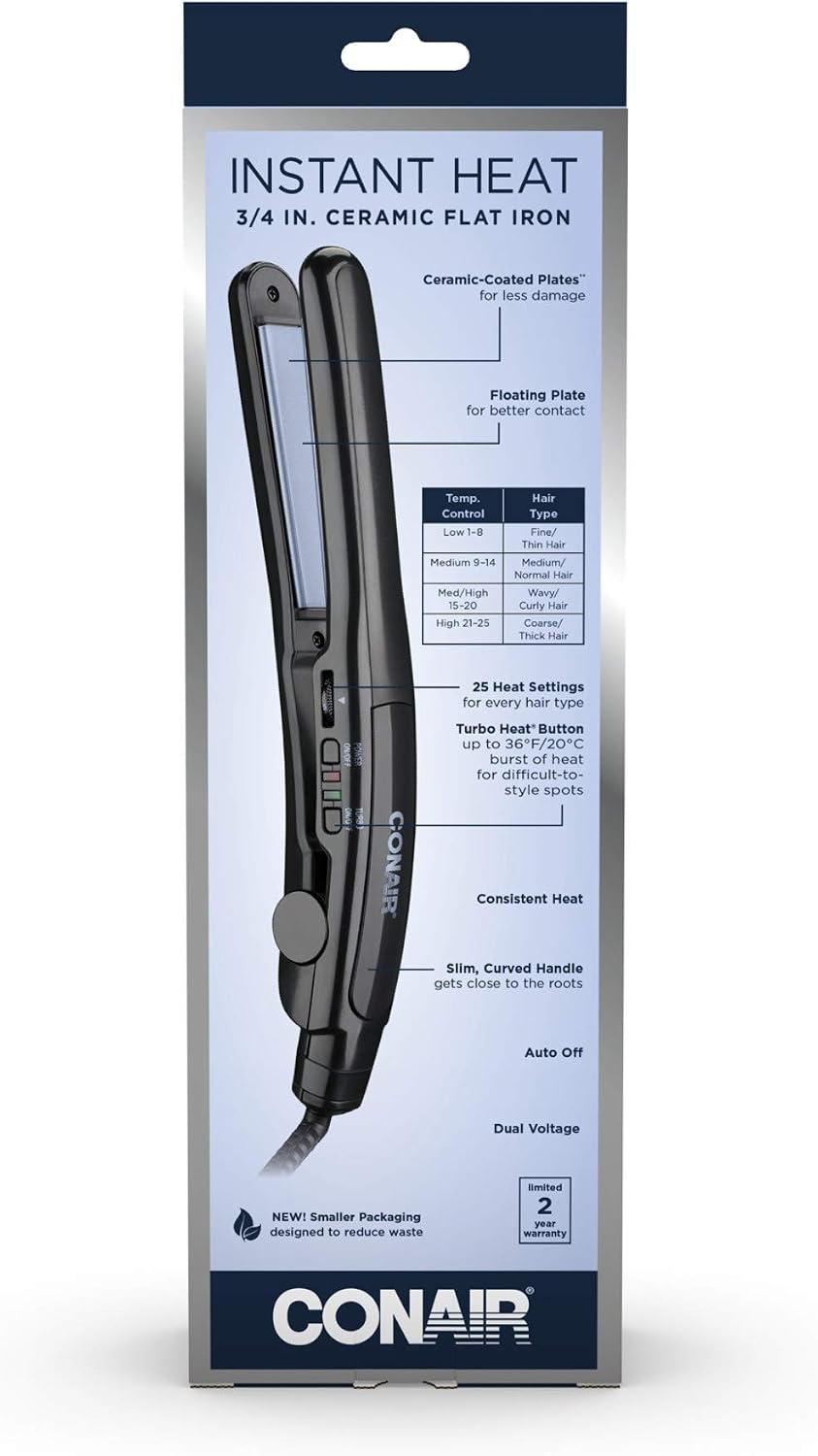 Conair Plancha de cerámica de calor instantáneo, 3\/4 pulgadas
