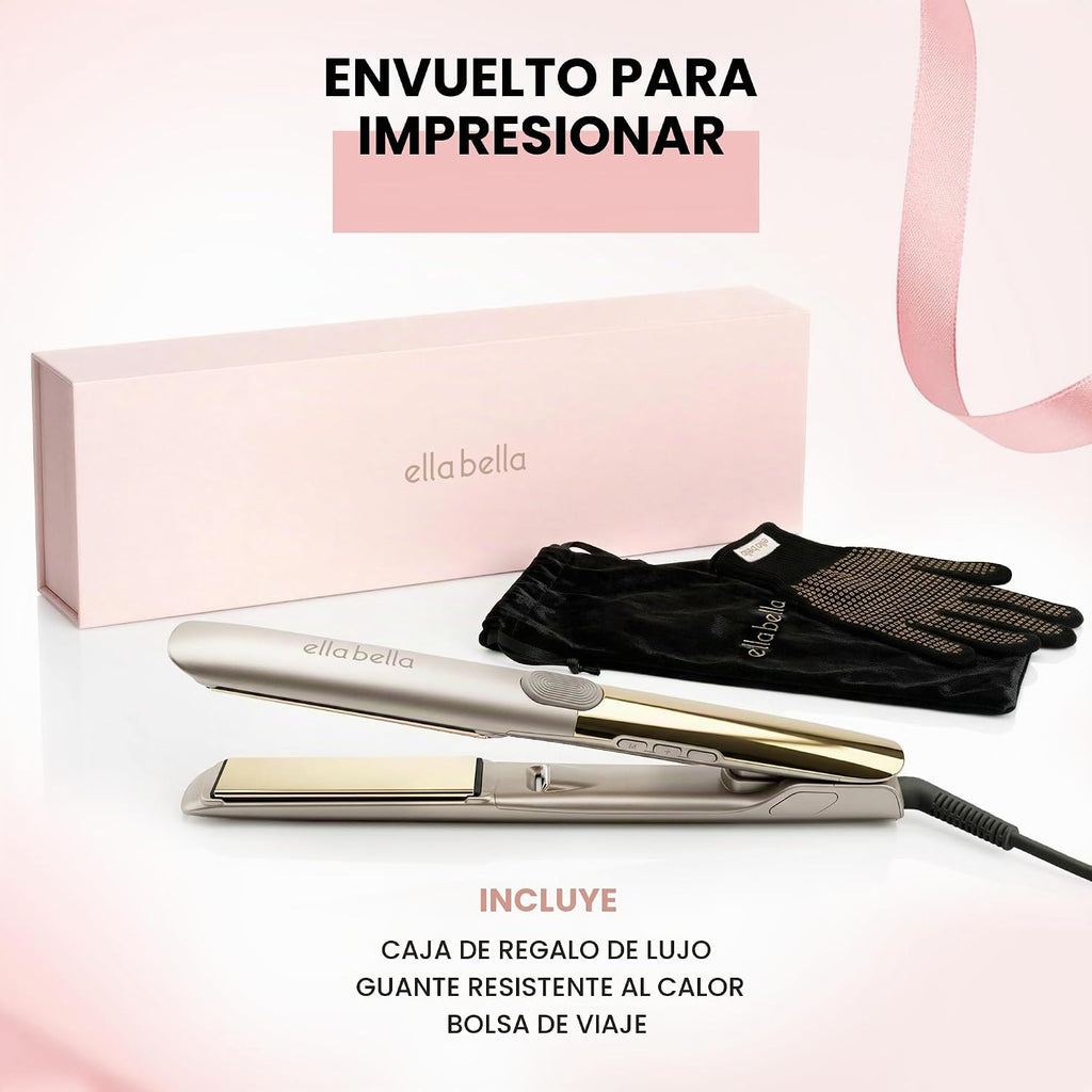 ELLA BELLA Plancha plana de titanio para el cabello delgada (con in...