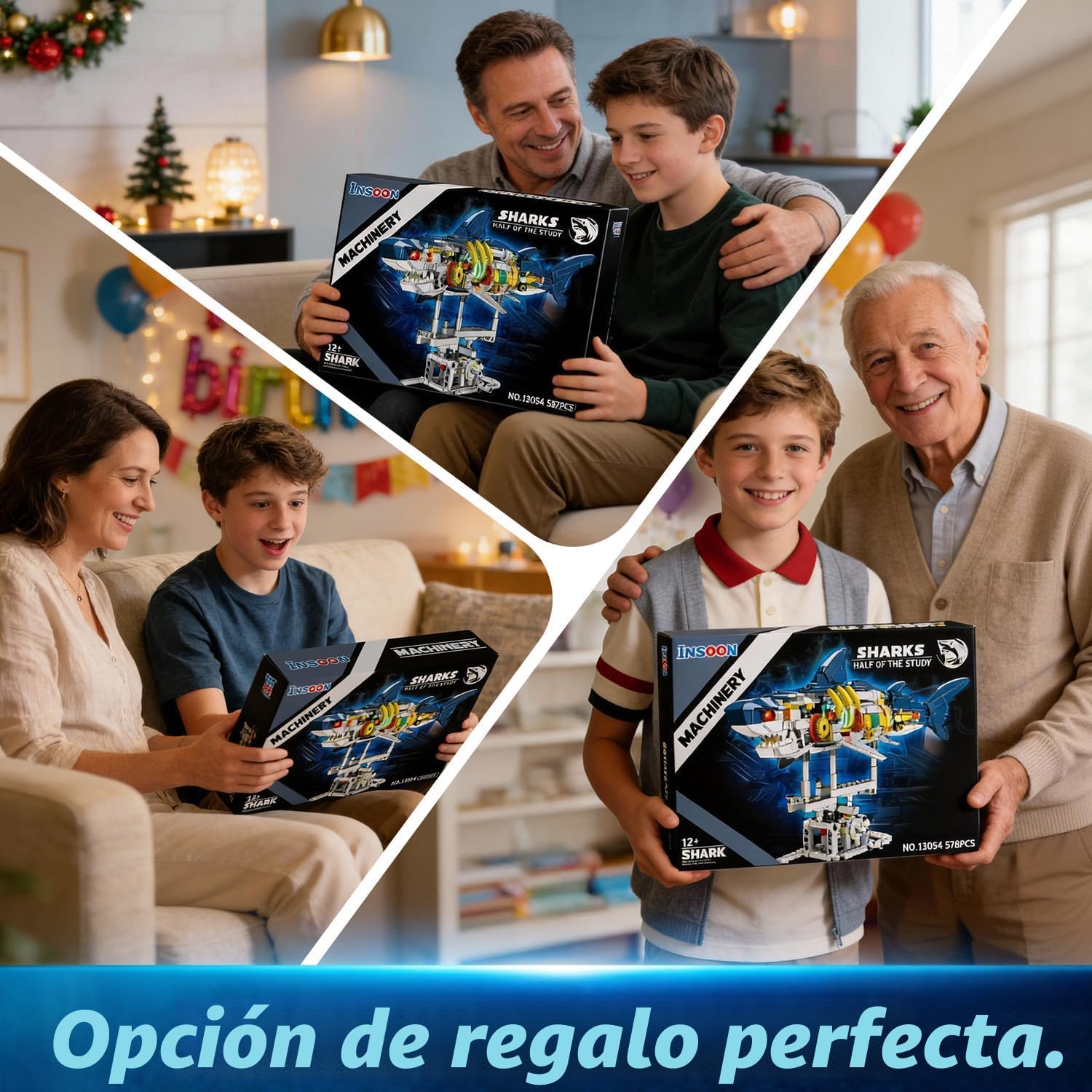 INSOON Juego de construcción mecánico de tiburón con luz LED, 687 p...