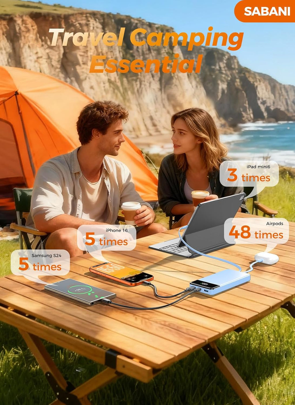 Cargador portátil de 35000 mAh - Powerbank con 4 cables integrados,...