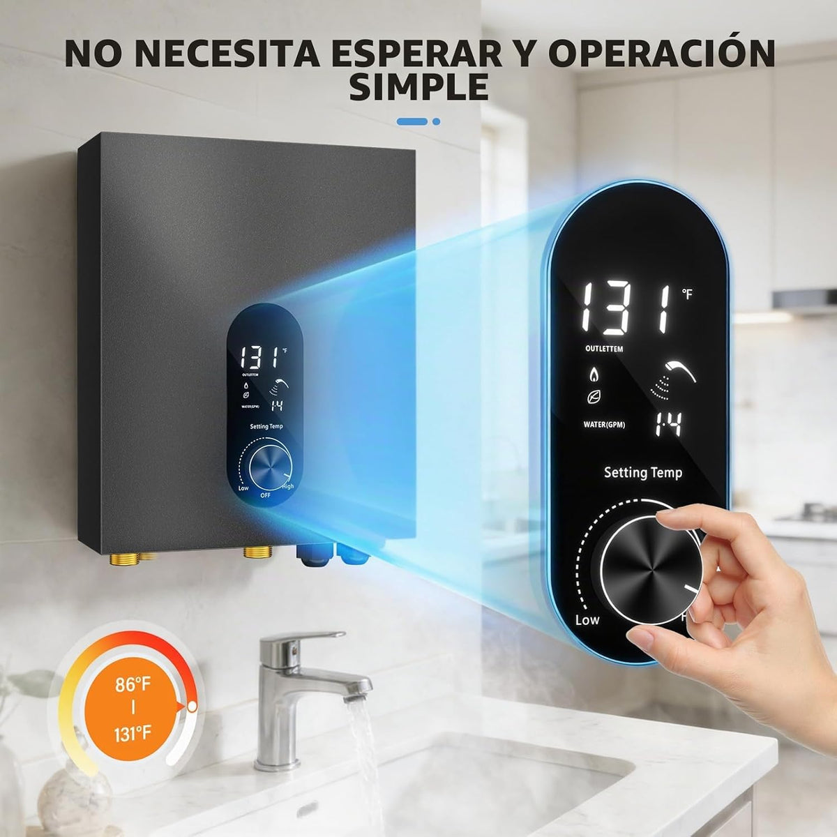 Calentador de agua sin tanque 18KW eléctrico con pantalla digital |...