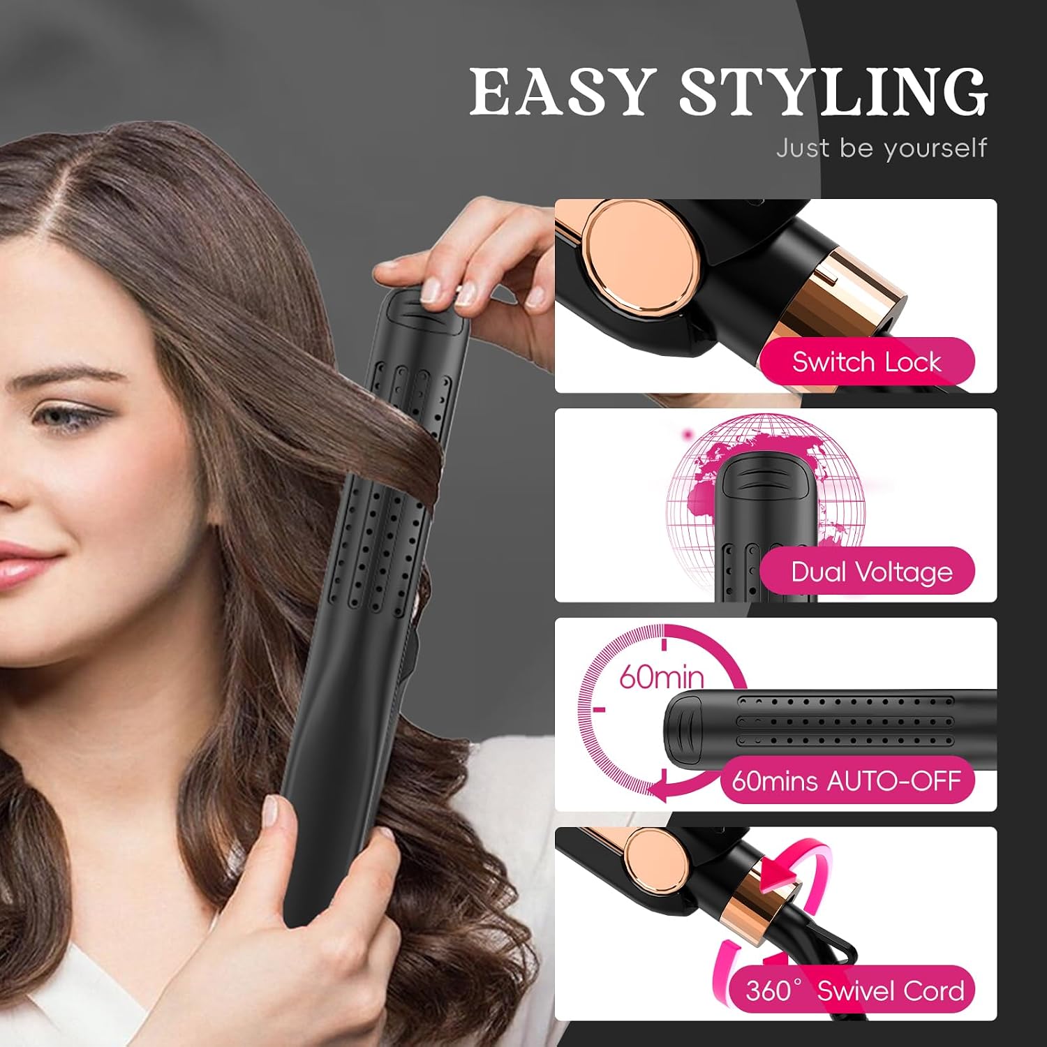 SKIMI Airflow Styler 2.0 Plancha de pelo de titanio y varita rizado...