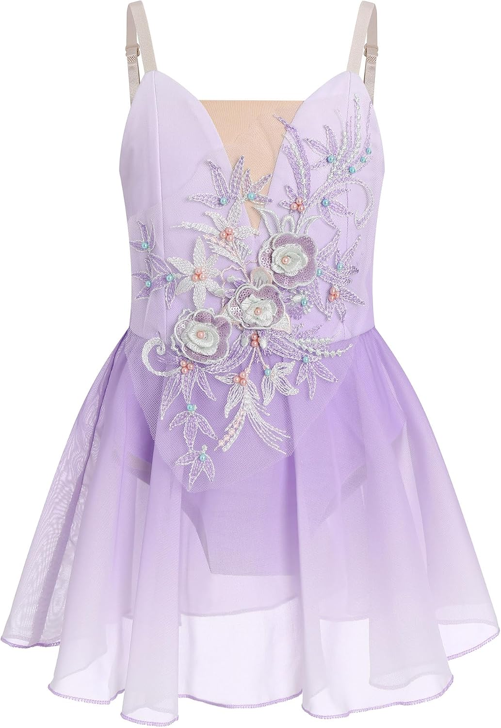 Vestido de patinaje artístico sobre hielo para niñas, lentejuelas b...