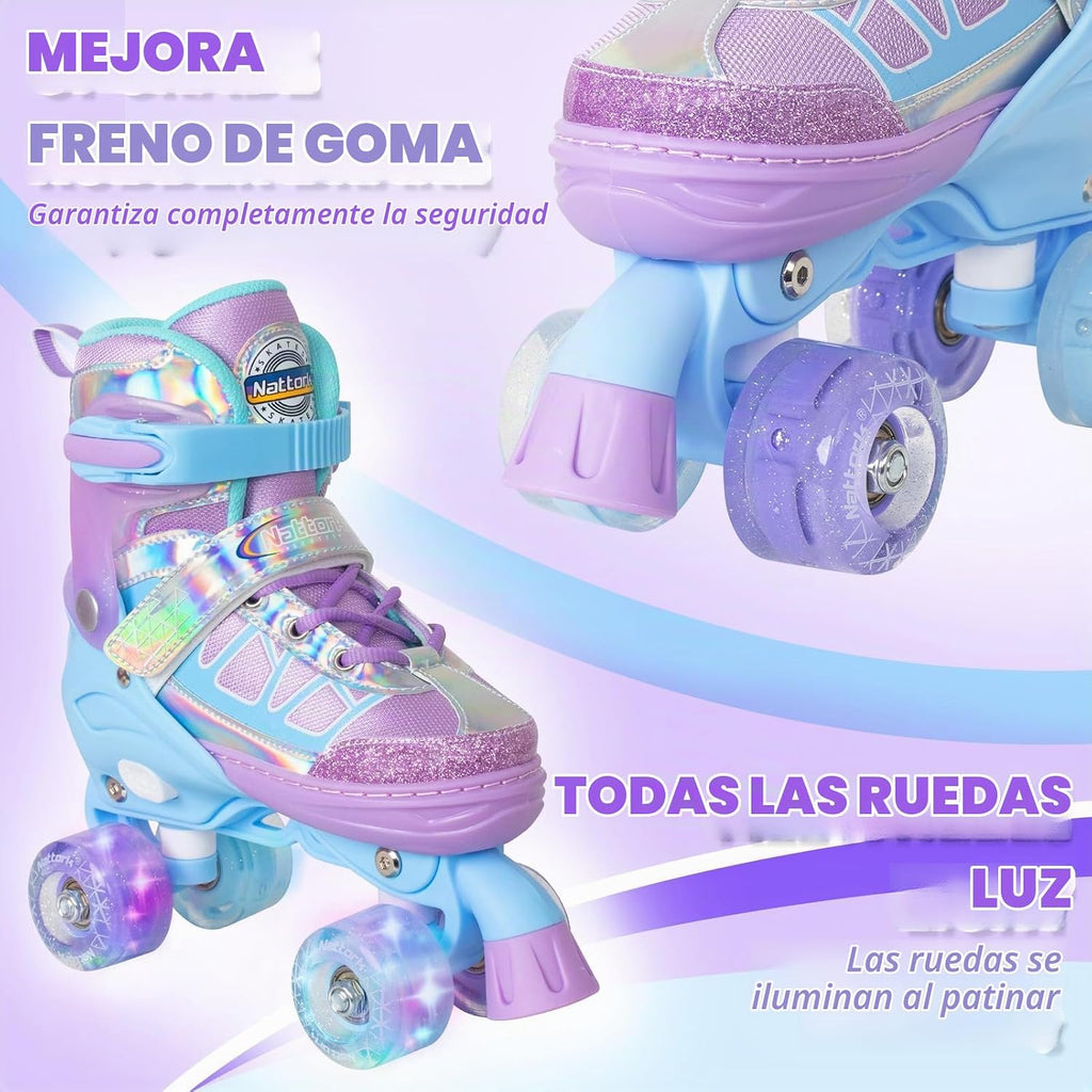 Nattork Patines de ruedas para niños y niñas, 4 tamaños ajustables...